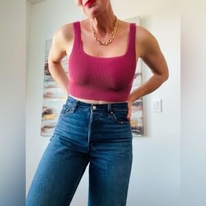 ARITZIA Babaton Sculpt Knit Square Neck Crop Tank Pink S